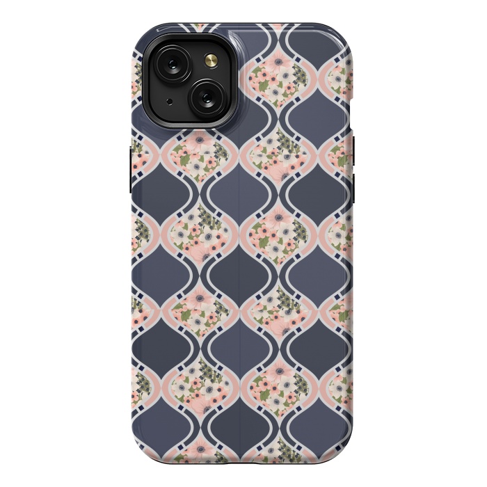 iPhone 15 Plus StrongFit blue peach floral print by MALLIKA