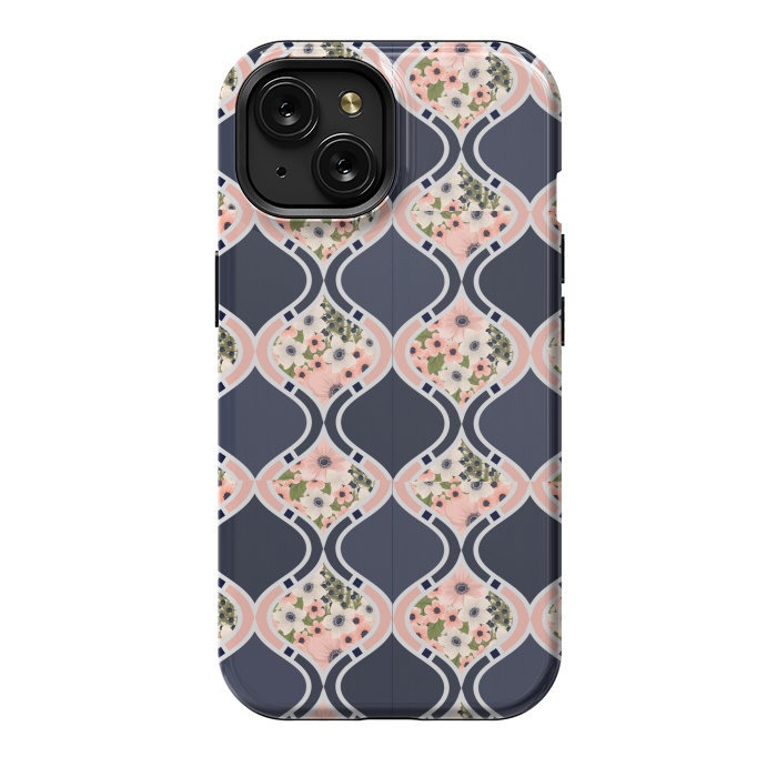 iPhone 15 StrongFit blue peach floral print by MALLIKA