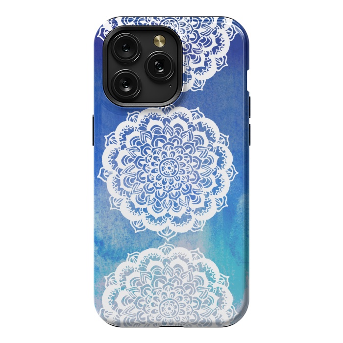 iPhone 15 Pro Max StrongFit Intricate Mandala on Watercolor Blue by Tangerine-Tane