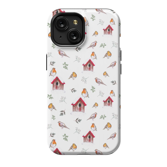 iPhone 15 StrongFit Cute Winter Robins by Negin Mf