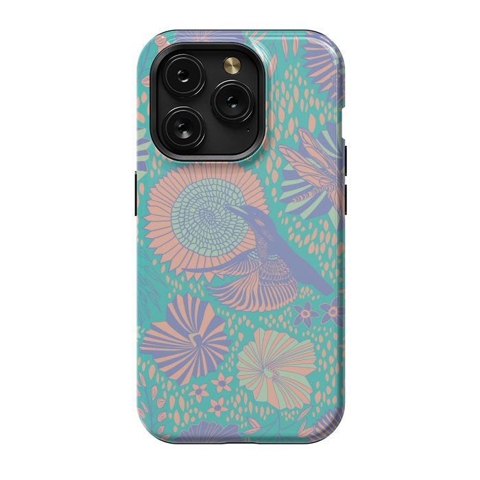 iPhone 15 Pro StrongFit Mint bird and dragonfly by Nina Leth