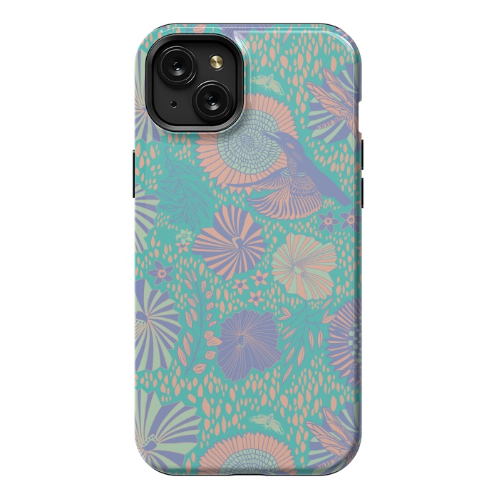 iPhone 15 Plus StrongFit Mint bird and dragonfly by Nina Leth