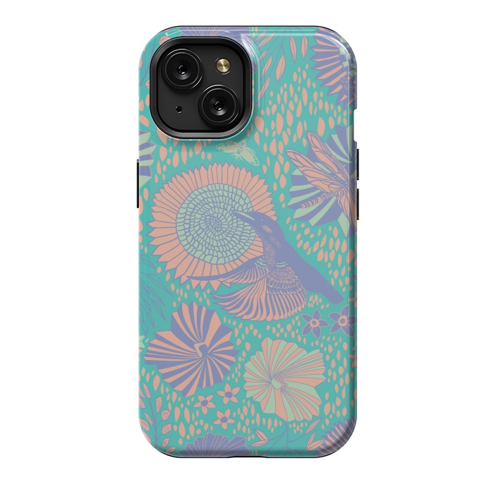iPhone 15 StrongFit Mint bird and dragonfly by Nina Leth
