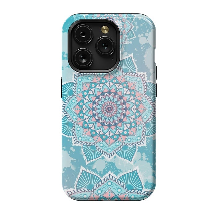 iPhone 15 Pro StrongFit Flower mandala turquoise blue by Jms