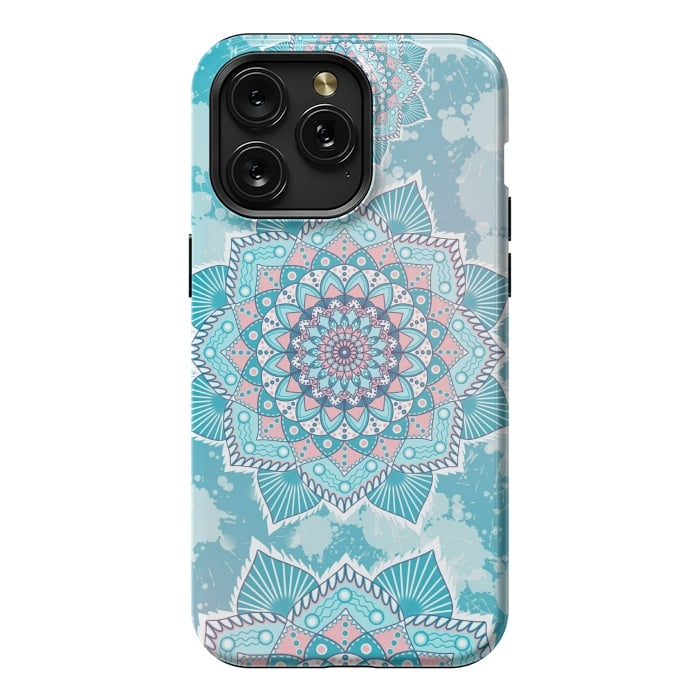 iPhone 15 Pro Max StrongFit Flower mandala turquoise blue by Jms