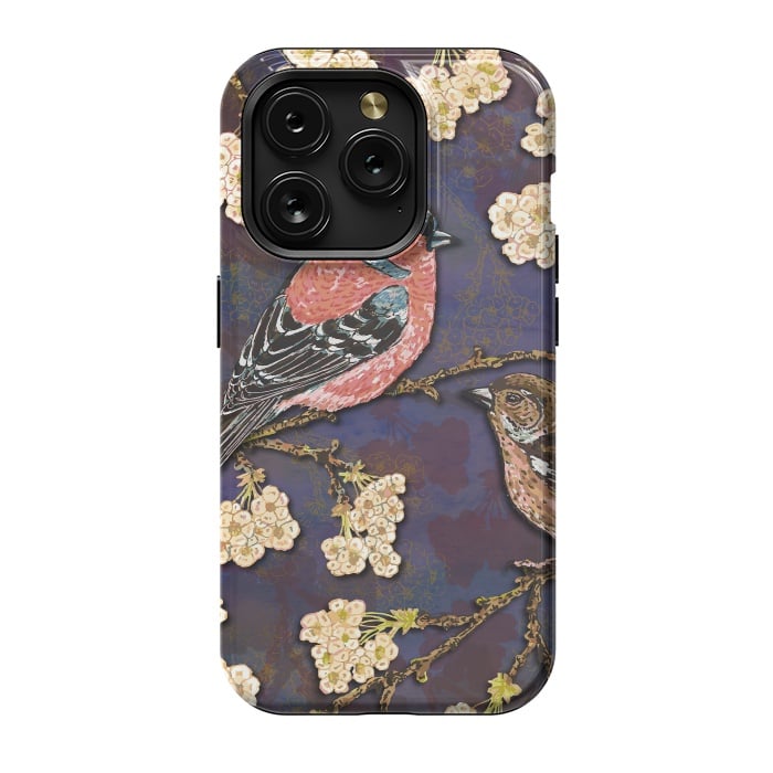 iPhone 15 Pro StrongFit Chaffinches in Cherry Blossom by Lotti Brown