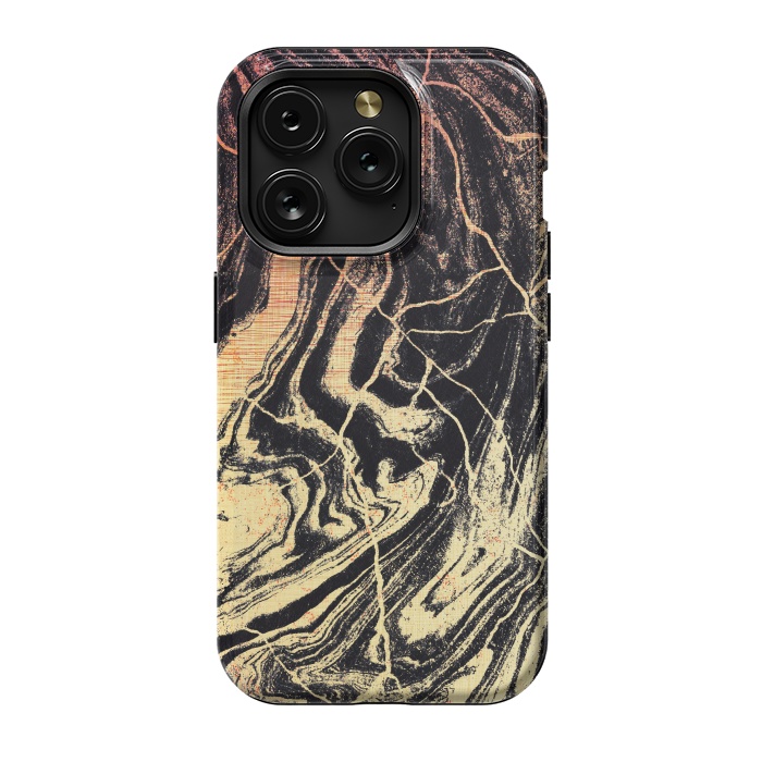 iPhone 15 Pro StrongFit Gold marble brush strokes by Oana 