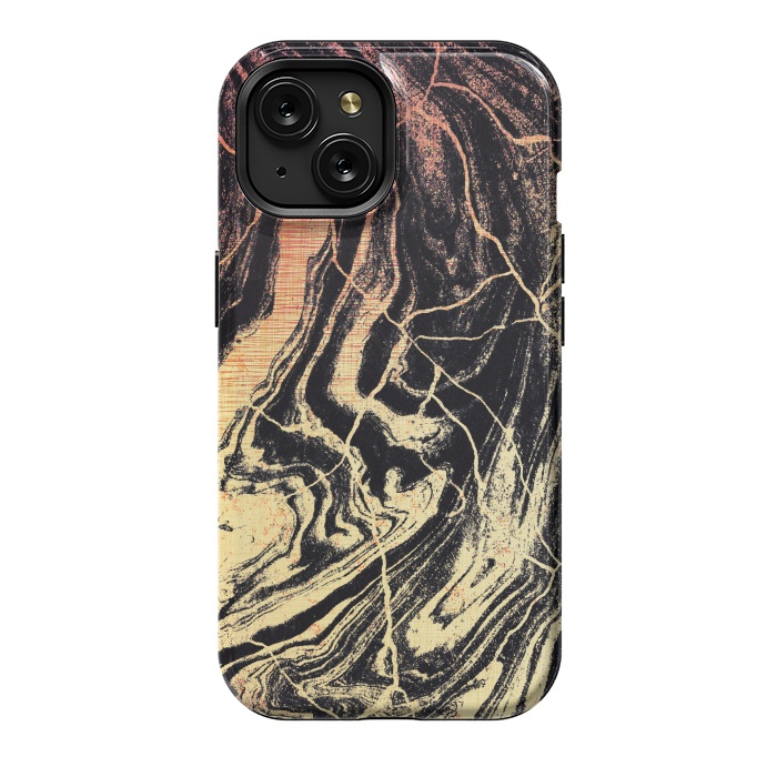 iPhone 15 StrongFit Gold marble brush strokes by Oana 