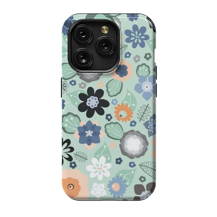 iPhone 15 Pro StrongFit Kitsch 70s Flowers in Light Blue by Paula Ohreen