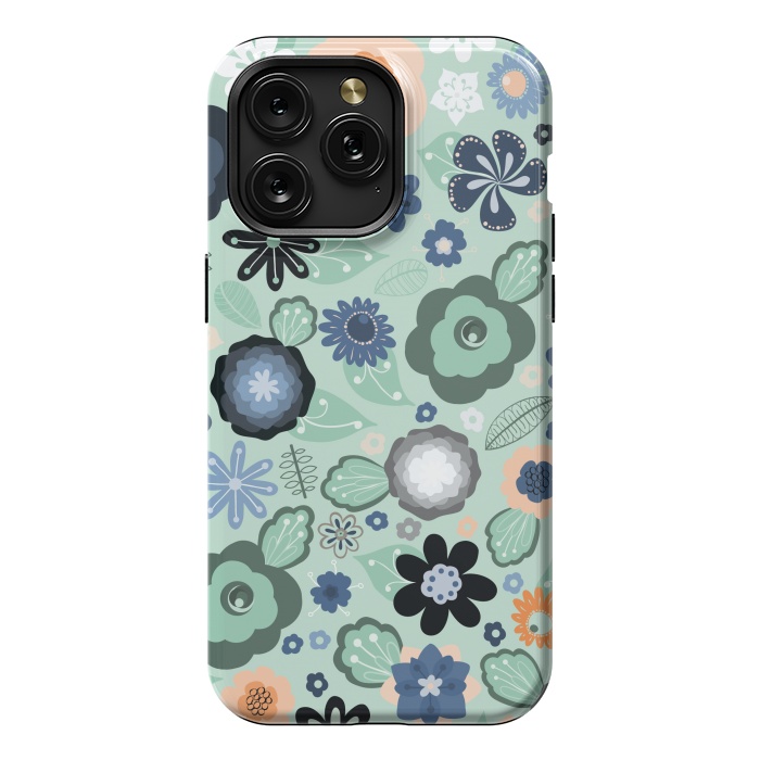 iPhone 15 Pro Max StrongFit Kitsch 70s Flowers in Light Blue by Paula Ohreen