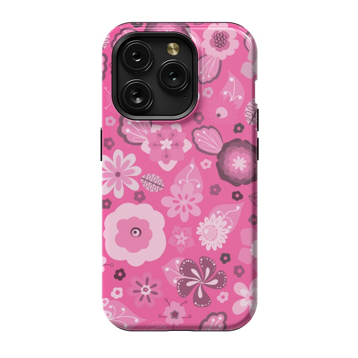 iPhone 15 Pro StrongFit Kitsch 70s Flowers in Bright Pink Hues by Paula Ohreen