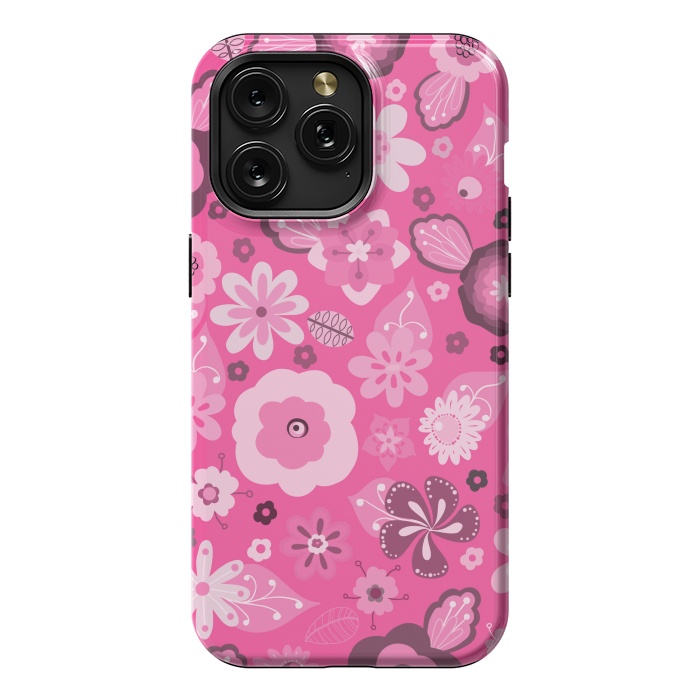iPhone 15 Pro Max StrongFit Kitsch 70s Flowers in Bright Pink Hues by Paula Ohreen