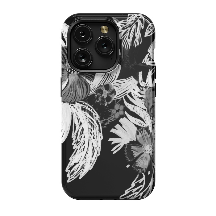 iPhone 15 Pro StrongFit Black and white marker sketched flowers by Oana 