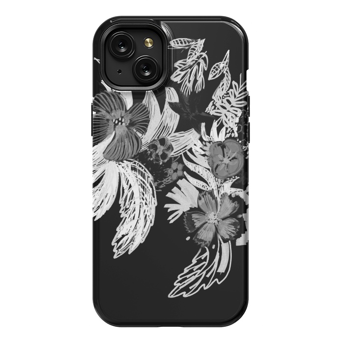 iPhone 15 Plus StrongFit Black and white marker sketched flowers by Oana 