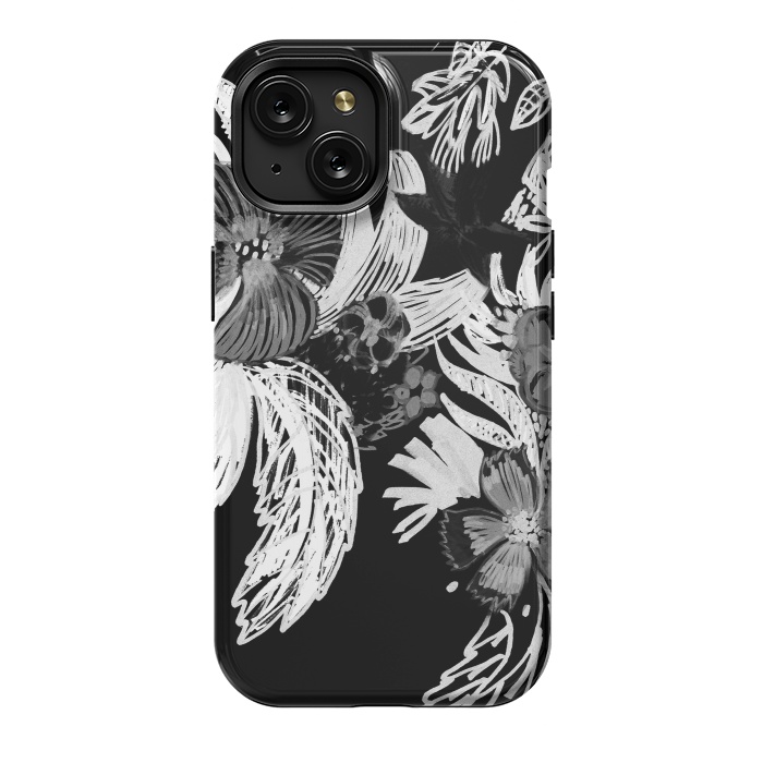 iPhone 15 StrongFit Black and white marker sketched flowers by Oana 