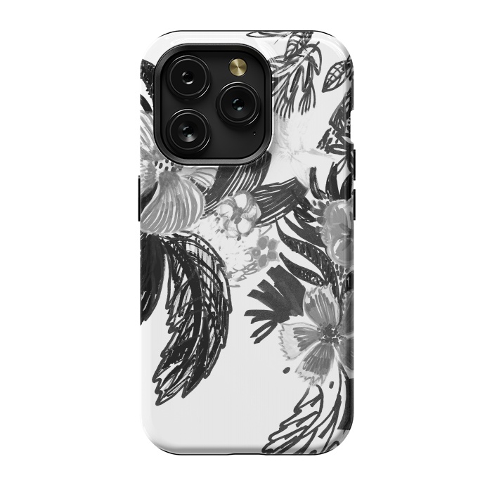 iPhone 15 Pro StrongFit Black ink sketched flowers by Oana 