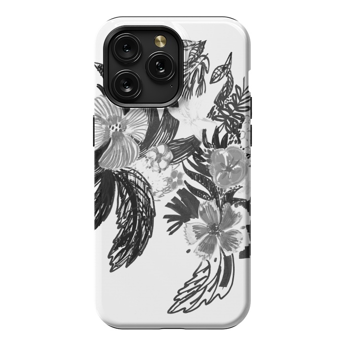 iPhone 15 Pro Max StrongFit Black ink sketched flowers by Oana 