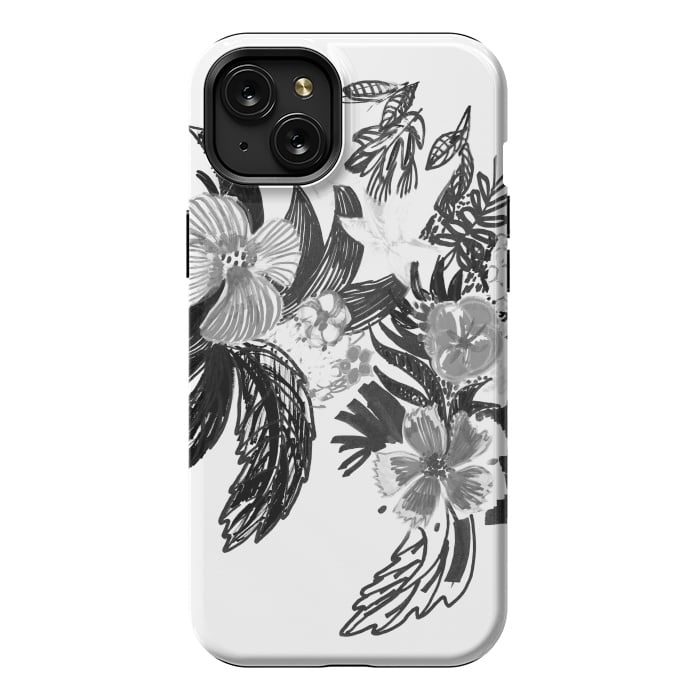 iPhone 15 Plus StrongFit Black ink sketched flowers by Oana 