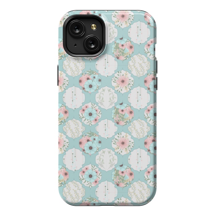 iPhone 15 Plus StrongFit BLUE FLORAL PATCHWORK  by MALLIKA