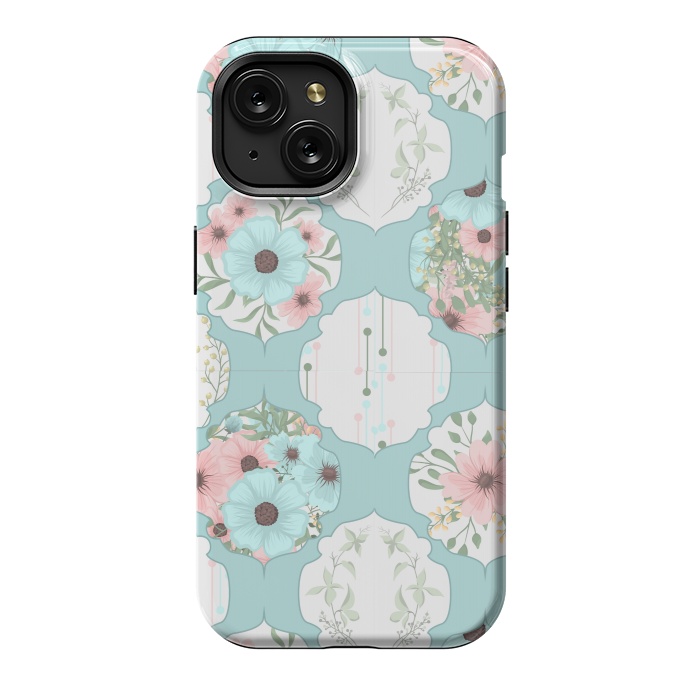 iPhone 15 StrongFit BLUE FLORAL PATCHWORK  by MALLIKA