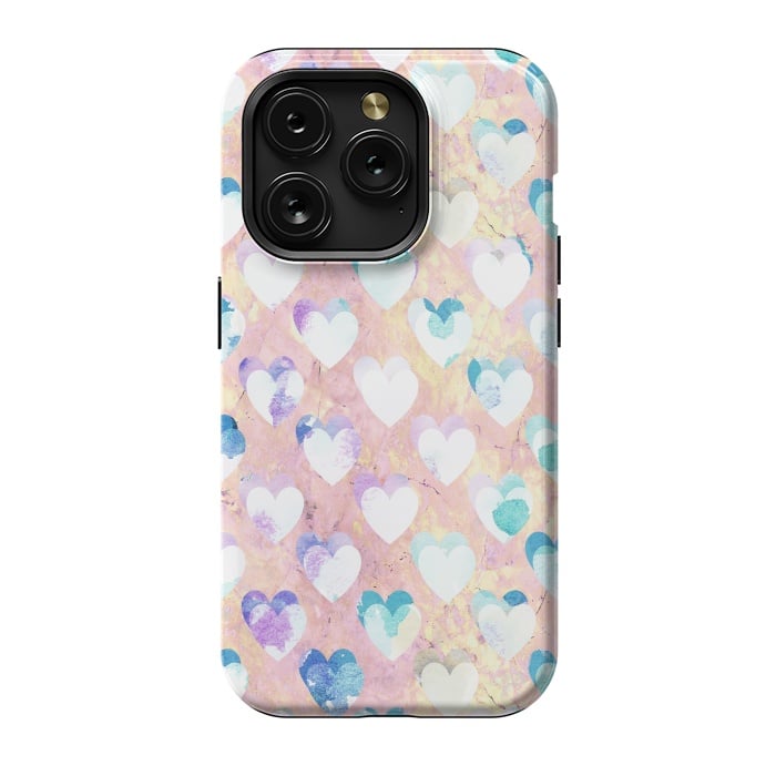iPhone 15 Pro StrongFit Pastel painted hearts on pink marble Valentine by Oana 