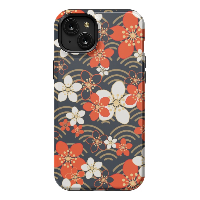 iPhone 15 Plus StrongFit white floral ethnic pattern 2  by MALLIKA