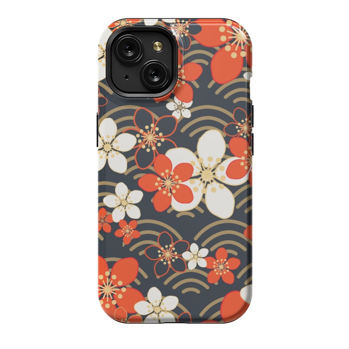 iPhone 15 StrongFit white floral ethnic pattern 2  by MALLIKA