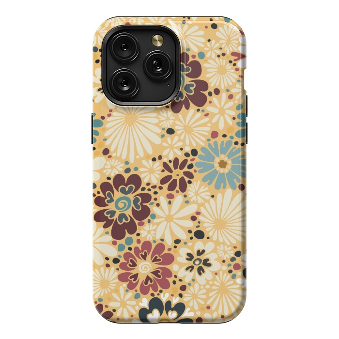 iPhone 15 Pro Max StrongFit 70s Valentine Flowers in Blue and Yellow by Paula Ohreen