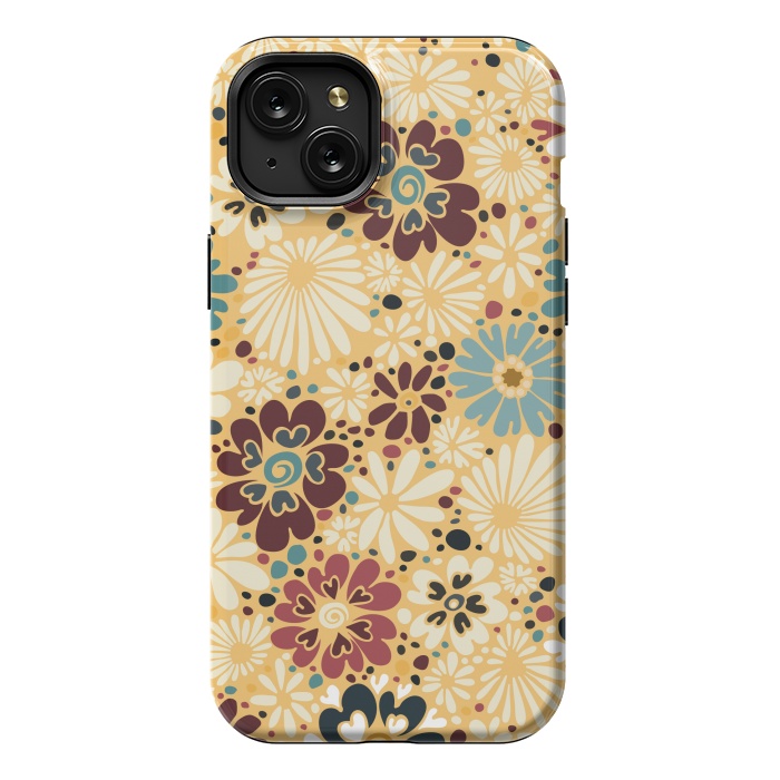 iPhone 15 Plus StrongFit 70s Valentine Flowers in Blue and Yellow by Paula Ohreen