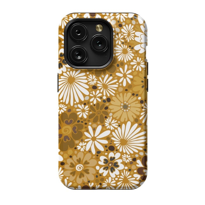 iPhone 15 Pro StrongFit 70s Valentine Flowers in Mustard and White by Paula Ohreen
