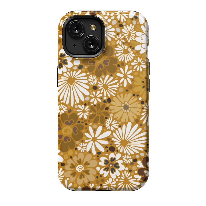 iPhone 15 StrongFit 70s Valentine Flowers in Mustard and White by Paula Ohreen