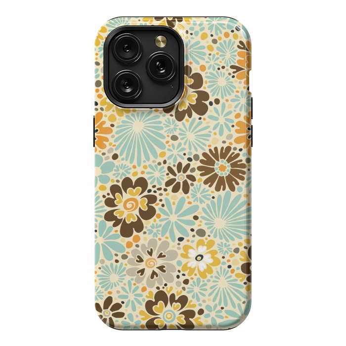 iPhone 15 Pro Max StrongFit 70s Valentine Flowers in Orange, Brown and Blue by Paula Ohreen