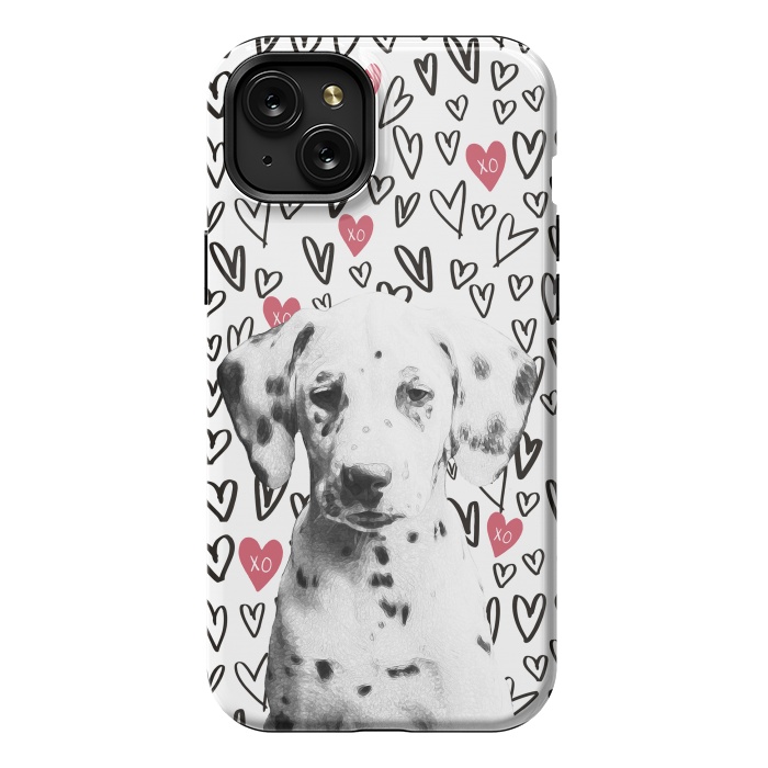 iPhone 15 Plus StrongFit Cute Dalmatian and hearts Valentine's day by Oana 
