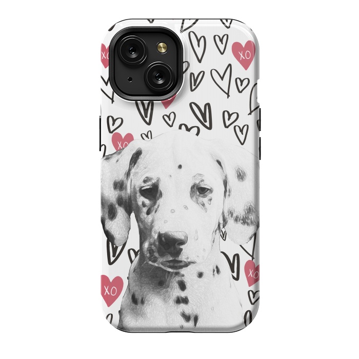 iPhone 15 StrongFit Cute Dalmatian and hearts Valentine's day by Oana 