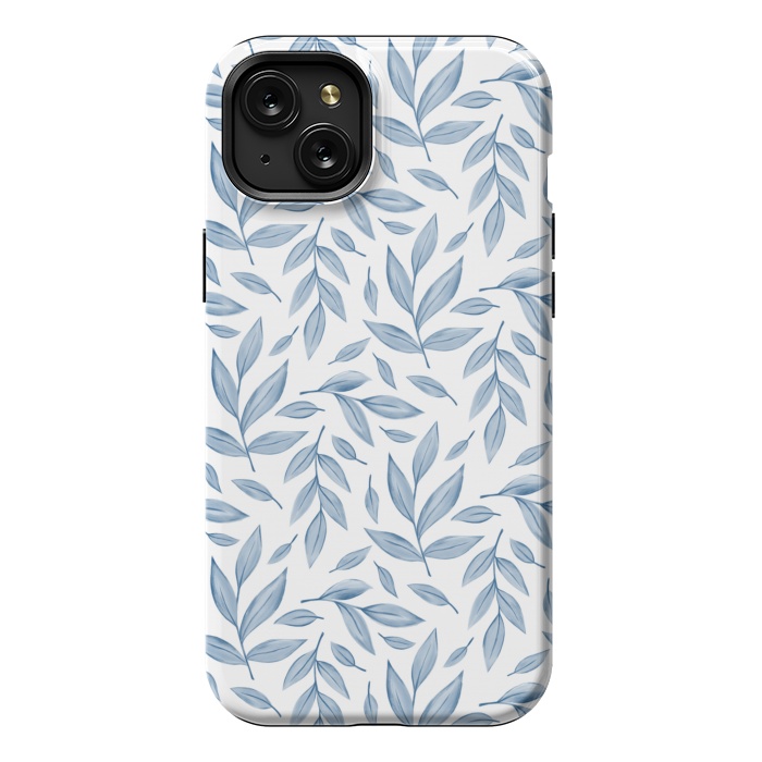 iPhone 15 Plus StrongFit blue leaves by Alena Ganzhela