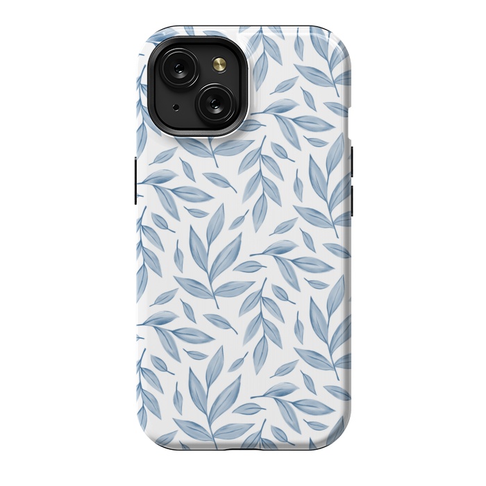 iPhone 15 StrongFit blue leaves by Alena Ganzhela
