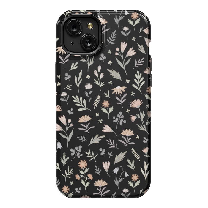 iPhone 15 Plus StrongFit gentle flora on a black by Alena Ganzhela