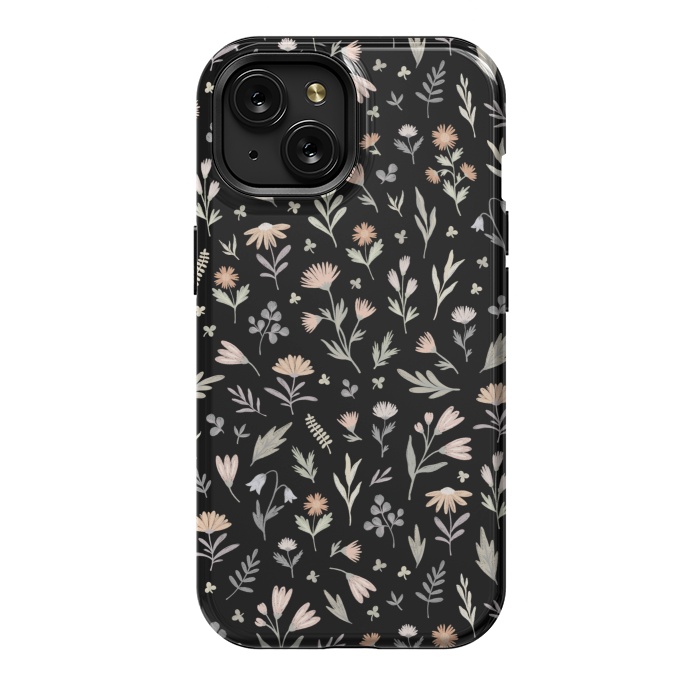 iPhone 15 StrongFit gentle flora on a black by Alena Ganzhela