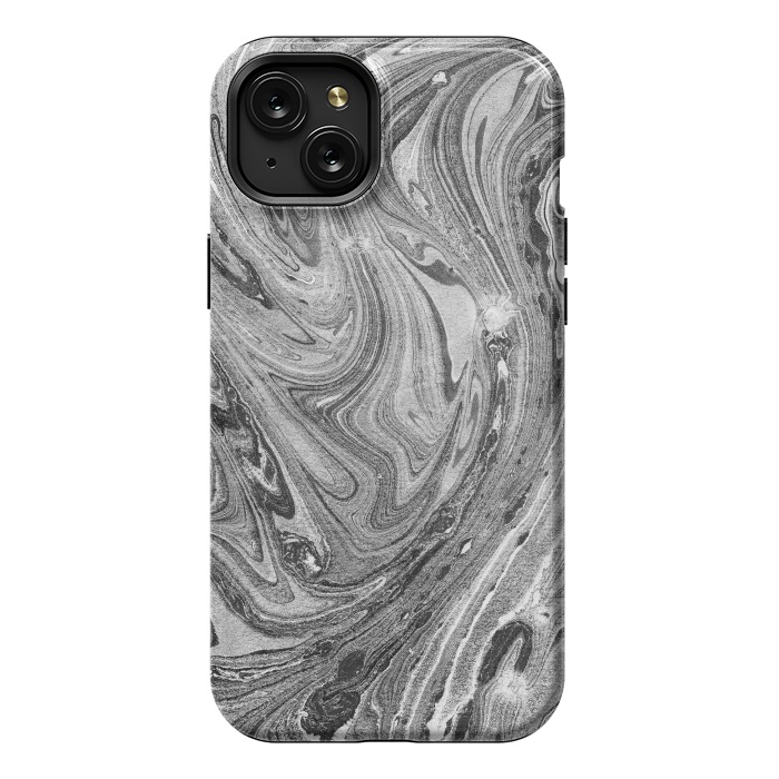 iPhone 15 Plus StrongFit Dark grey marble swirl by Oana 