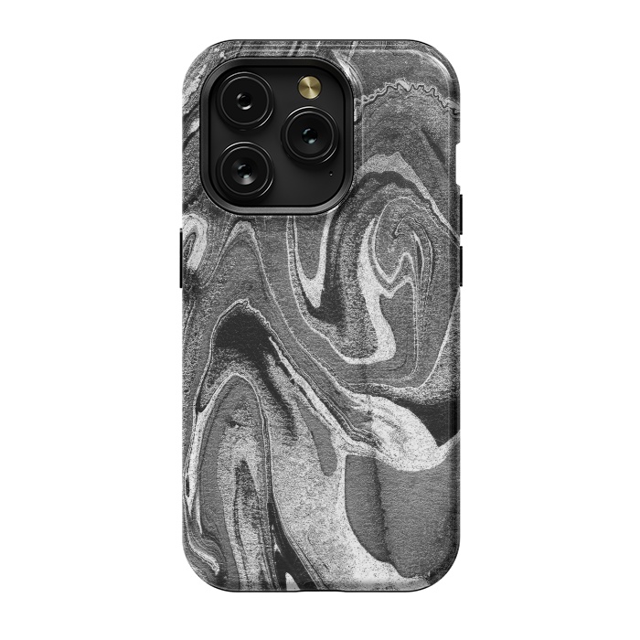 iPhone 15 Pro StrongFit black grey liquid marble by Oana 