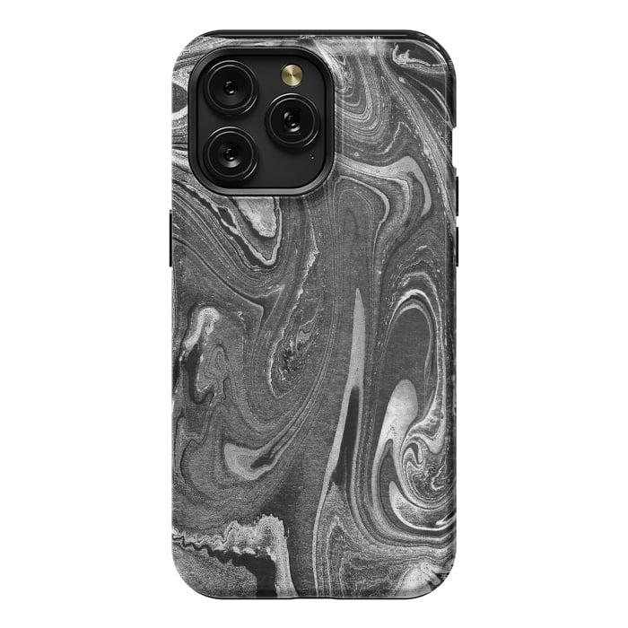 iPhone 15 Pro Max StrongFit black grey liquid marble by Oana 