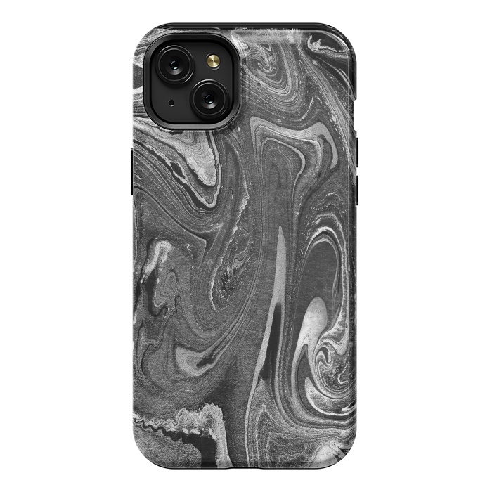 iPhone 15 Plus StrongFit black grey liquid marble by Oana 