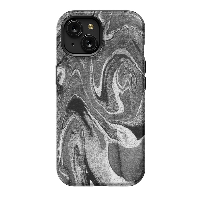 iPhone 15 StrongFit black grey liquid marble by Oana 