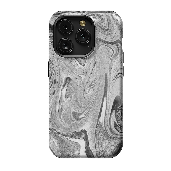 iPhone 15 Pro StrongFit Monochrome liquid marble art swirls by Oana 