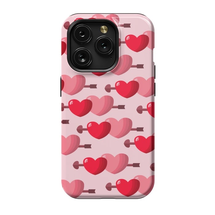 iPhone 15 Pro StrongFit pink red hearts pattern by MALLIKA