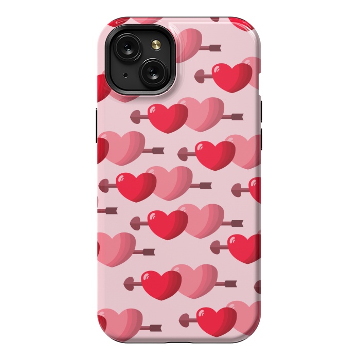 iPhone 15 Plus StrongFit pink red hearts pattern by MALLIKA