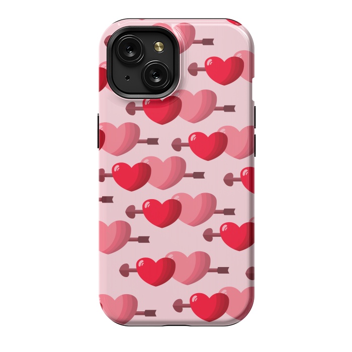 iPhone 15 StrongFit pink red hearts pattern by MALLIKA