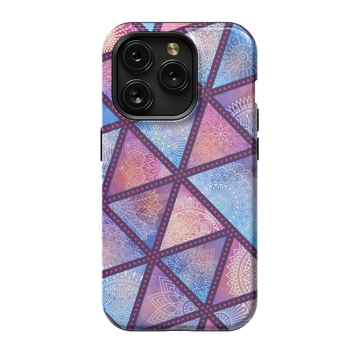 iPhone 15 Pro StrongFit triangle mandala pattern blue pink by MALLIKA