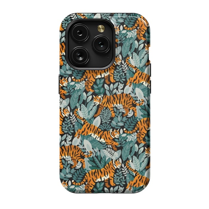 iPhone 15 Pro StrongFit Bangel Tiger Teal Jungle  by Tigatiga