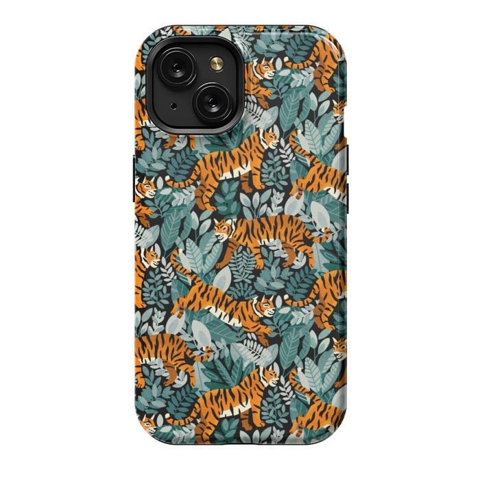 iPhone 15 StrongFit Bangel Tiger Teal Jungle  by Tigatiga